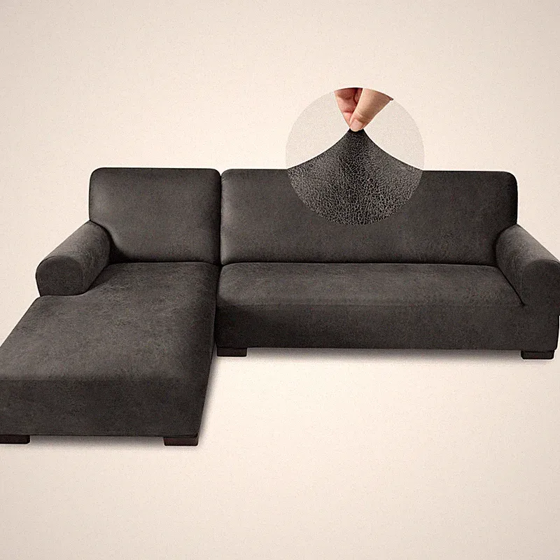 Pfrstuv Sectional Couch Covers Leather Look Sofa Cover L Shape 2Pcs Soft