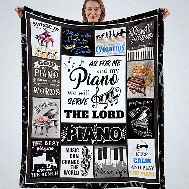 Piano Keys Music Theme Flannel Throw Blanket Cozy Bed Sofa 50x60 In