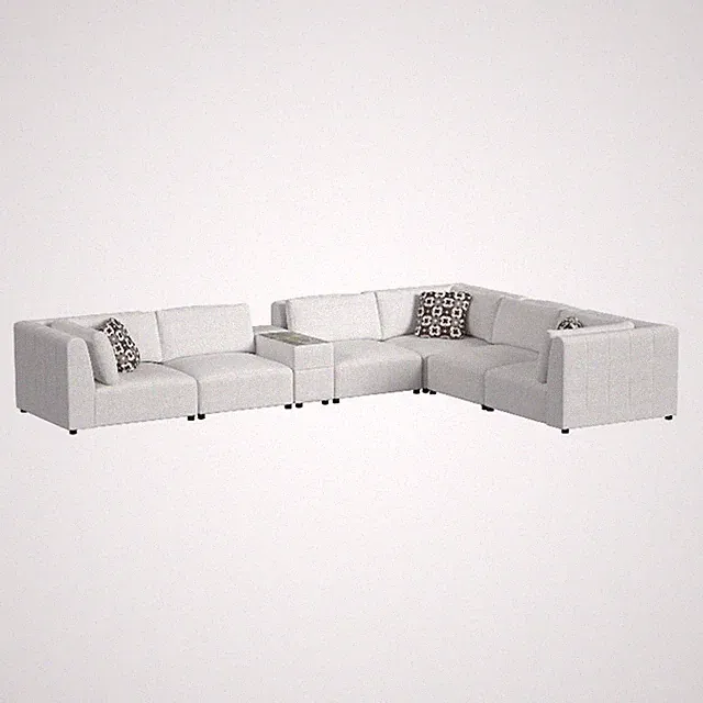 Picket House Furnishings Frida 7PC Modular Set in Olefin Beige with Pillows