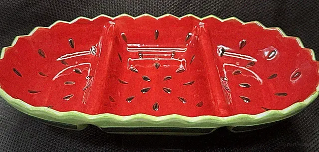 Pier 1 Imports Coventry Ceramic Watermelon 3-Section Serving Dish 12.5”
