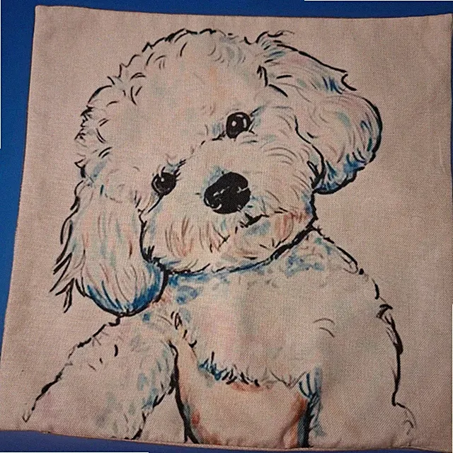 Pillow Cover Puppy Dog Design 17x17 Cotton Invisible Zipper