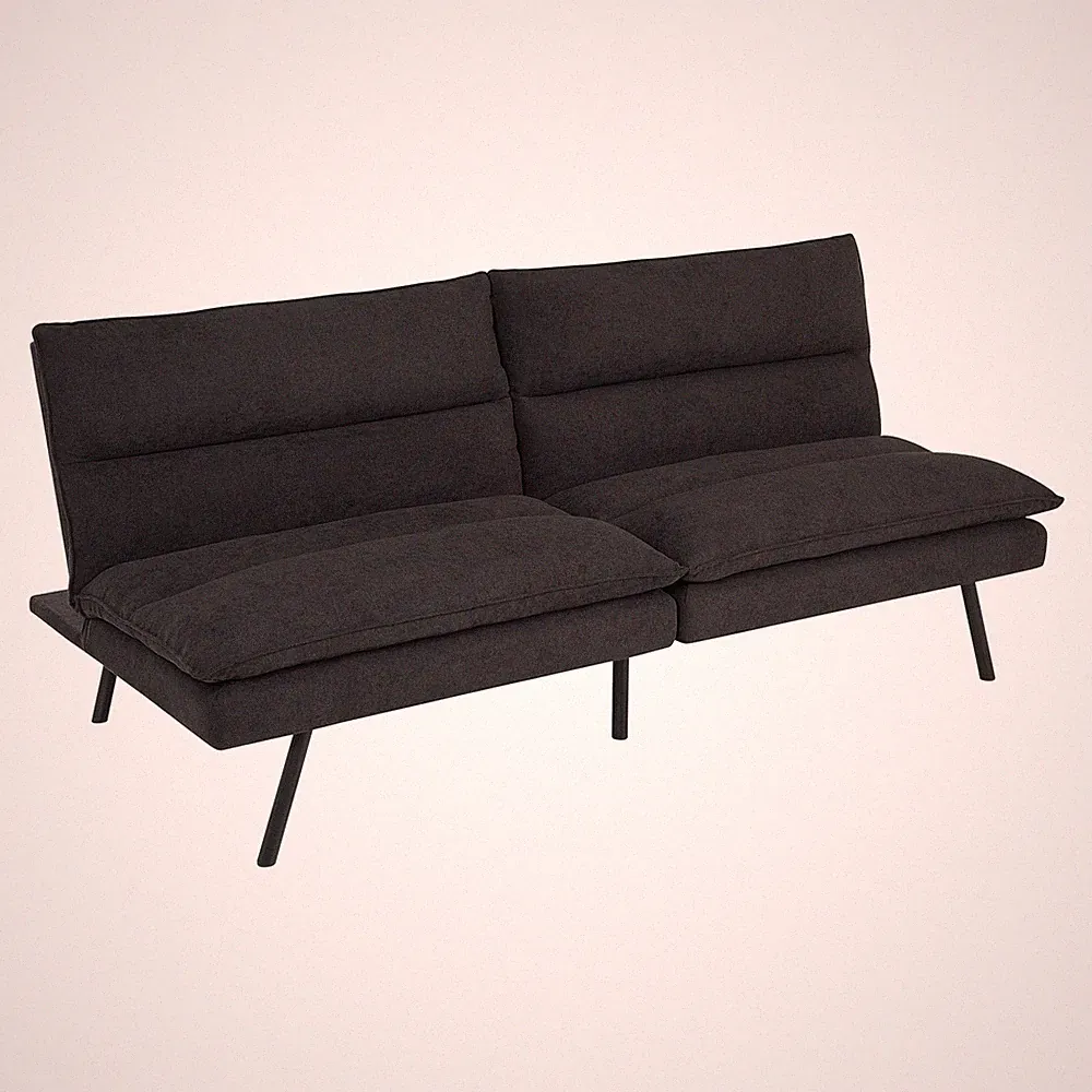 Pillow Top Futon Charcoal Adjustable Backrest Metal Legs Sofa Bed Living Room