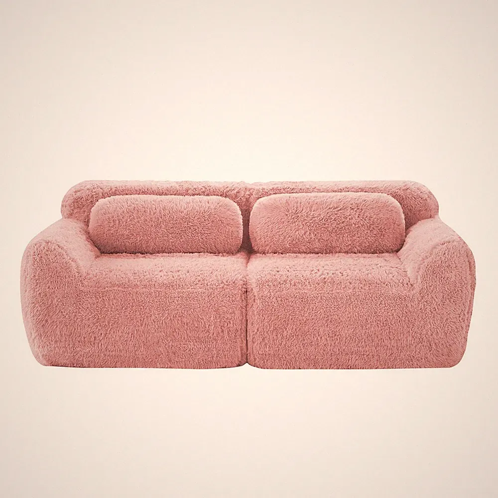 Pink 2-Seater Modular Sectional Sofa with Premium Plush Fabric, Anti-Slip
