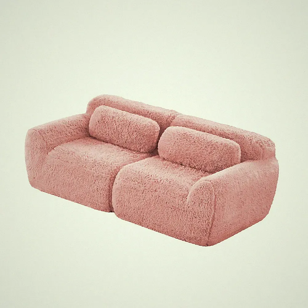 Pink 2-Seater Modular Sectional Sofa with Premium Plush Fabric, Anti-Slip Base