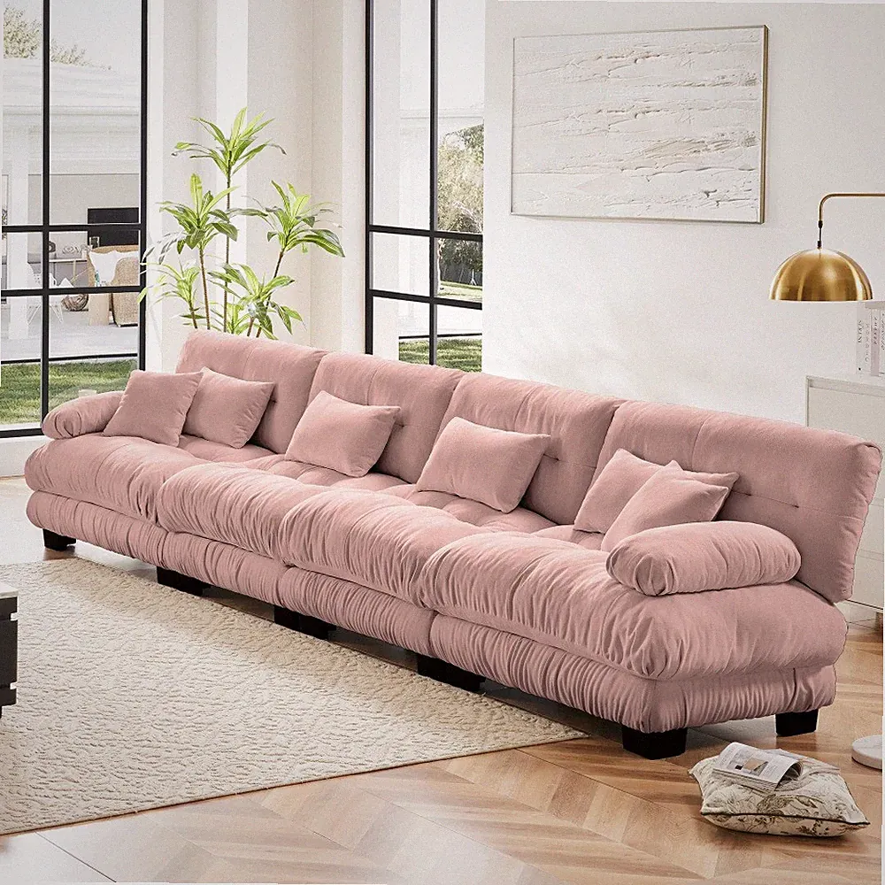 Pink 4-Seater Chenille Sectional Sofa,Upholstered for Living Room/Apartment