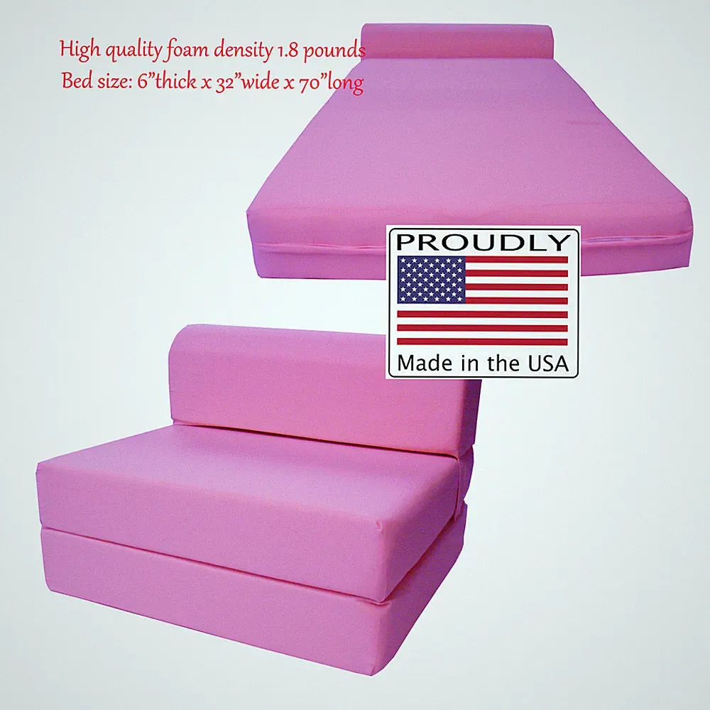 Pink 6 x 32 x 70 Sleeper Chair Folding Foam Beds, High Density Foam Sofa Bed