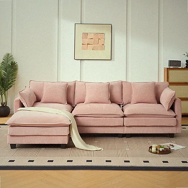 pink color 3-seat combo sofa with storage ottoman for living room apartment be
