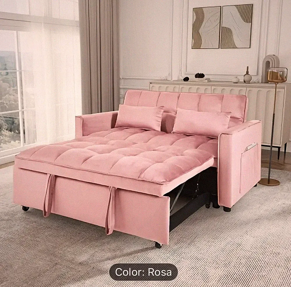 Pink Convertible Sofa Bed with Storage Modern Velvet Loveseat Sleeper Couch