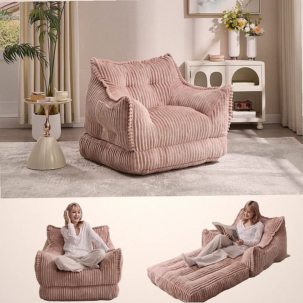 Pink Corduroy 2 In 1 Folding Sofa Bed Convertible Lounger For Adults