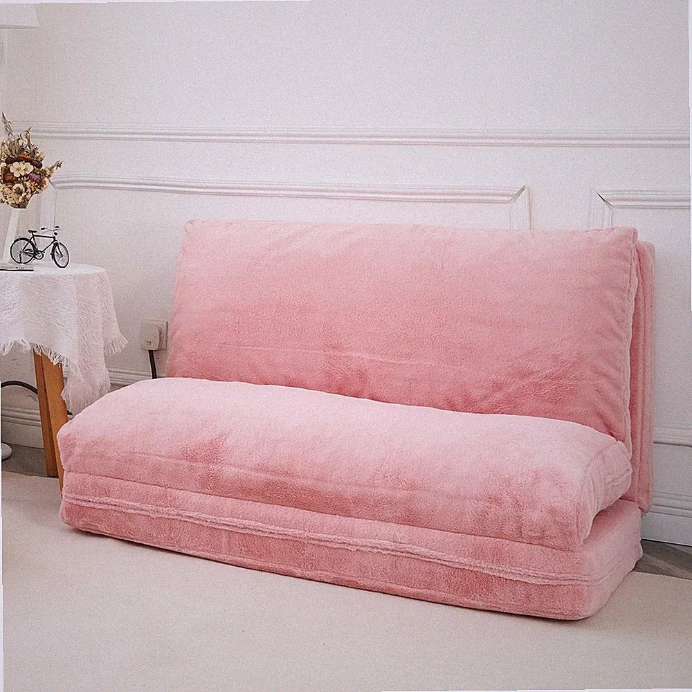 Pink Faux Fur Folding Mattress Sofa Bean Bag Bed with Washable Cover