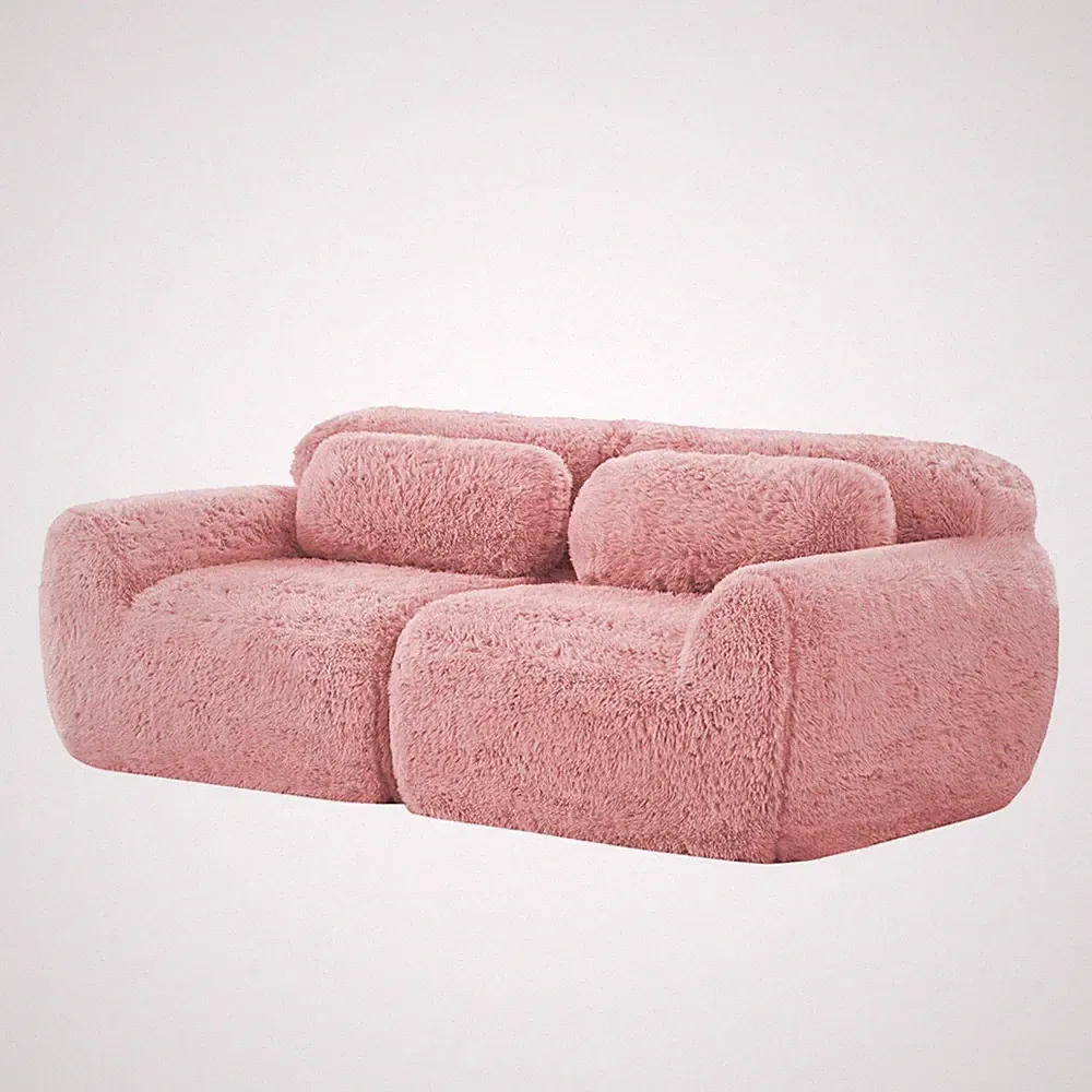Pink Modular Sectional Sofa, 2-Seater, Soft & Plush Fabric, Anti-Slip Bottom, No