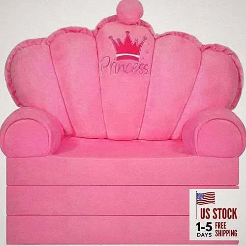 Pink Princess Toddler Couch Fold Out, 2-in-1 Foldable Sofa Bed & Light Pink