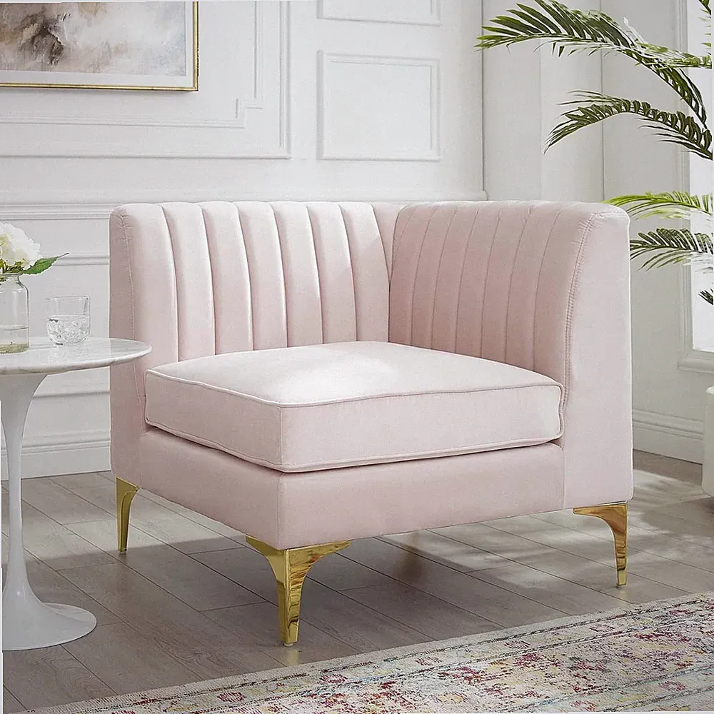 Pink Velvet Channel Tufted Sectional Sofa Corner Chair - EEI-3983-PNK