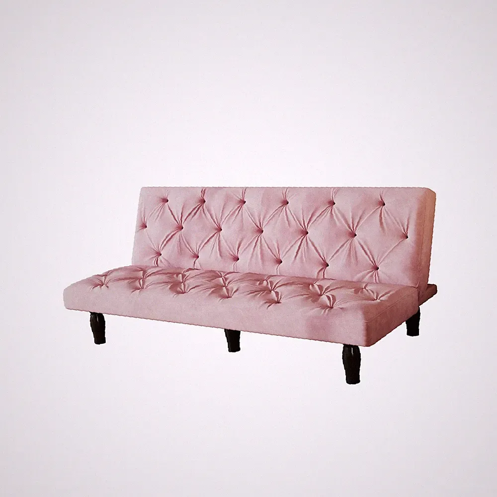 Pink Velvet Convertible Sofa Bed 66 Inch Futon Couch Tufted Back Adjustable