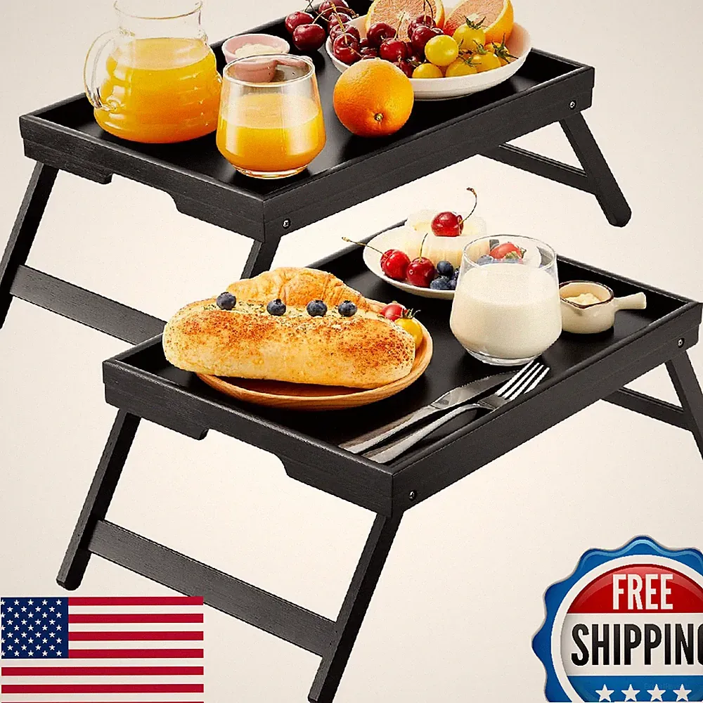 Pipishell Bamboo Bed Breakfast Tray w/ Foldable Legs & Handles for Sofa & Bed