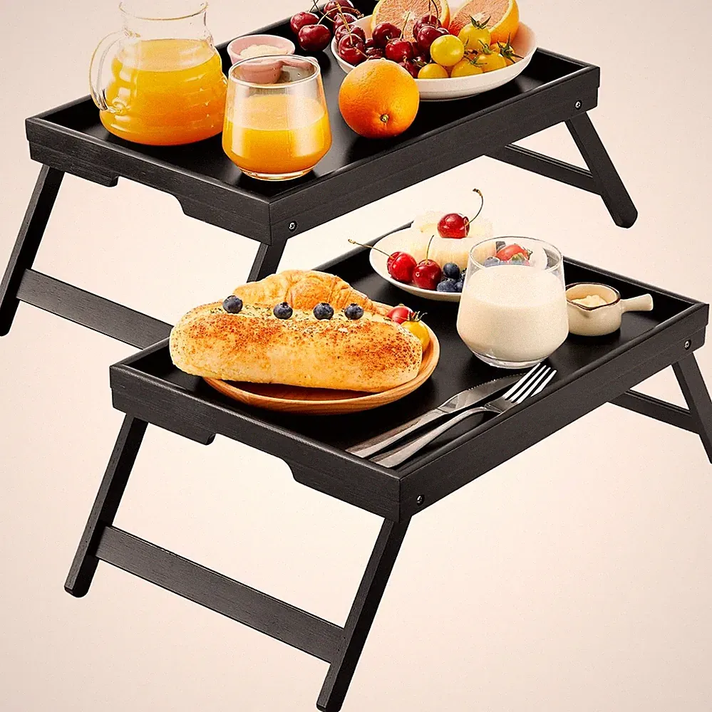 Pipishell Bamboo Bed Breakfast Tray w/ Foldable Legs & Handles for Sofa Laptop 8