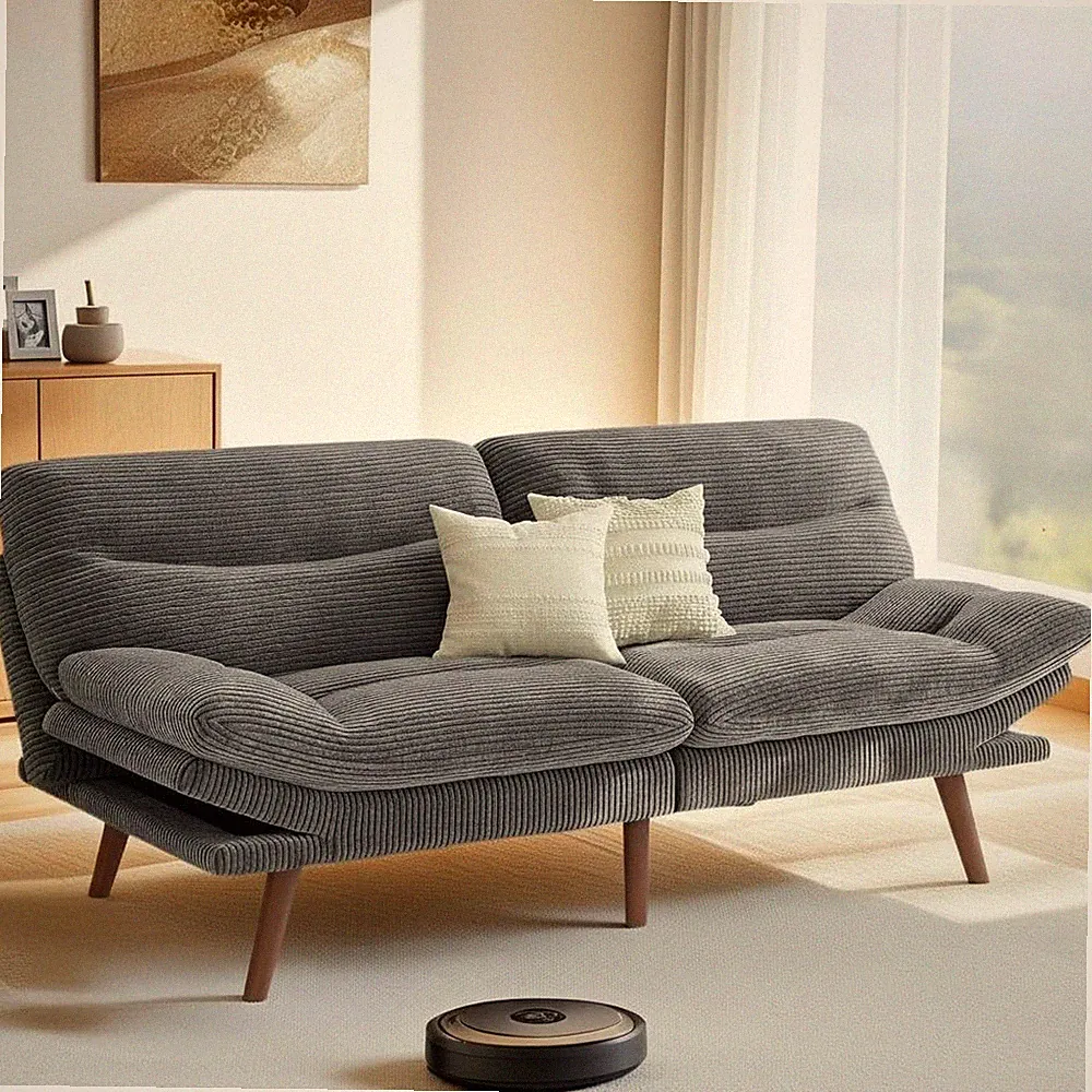 Pipishell Futon Sofa Bed, 66 Inch Corduroy Futon Couch Convertible with Adjustab