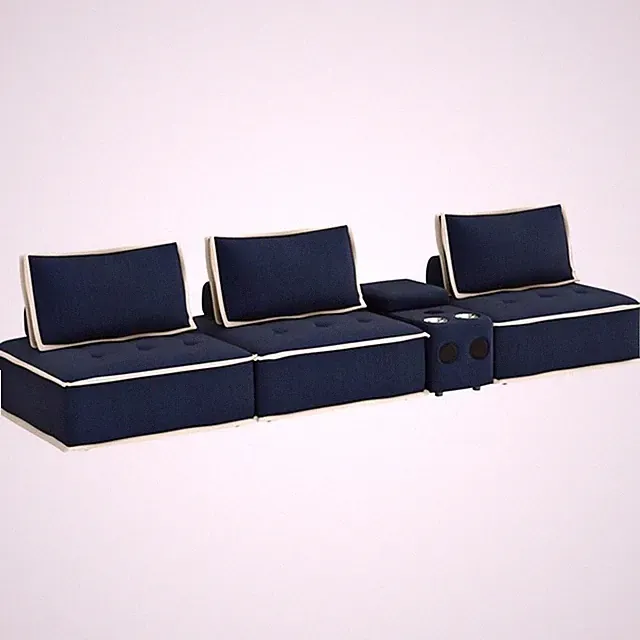 Pixie 4Pc Sectional Module Sofa/Speaker Console USB Storage/Blue/Cream Fabric