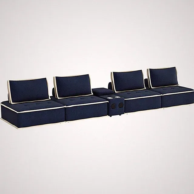 Pixie 5Pc L-Shaped Modular Sofa w Speaker Console USB Storage Blue/Cream Fabric