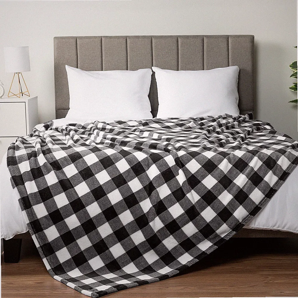 Plaid Blanket Soft Fleece Throw Buffalo Check Pattern Bedspread Sofa Couch Bed