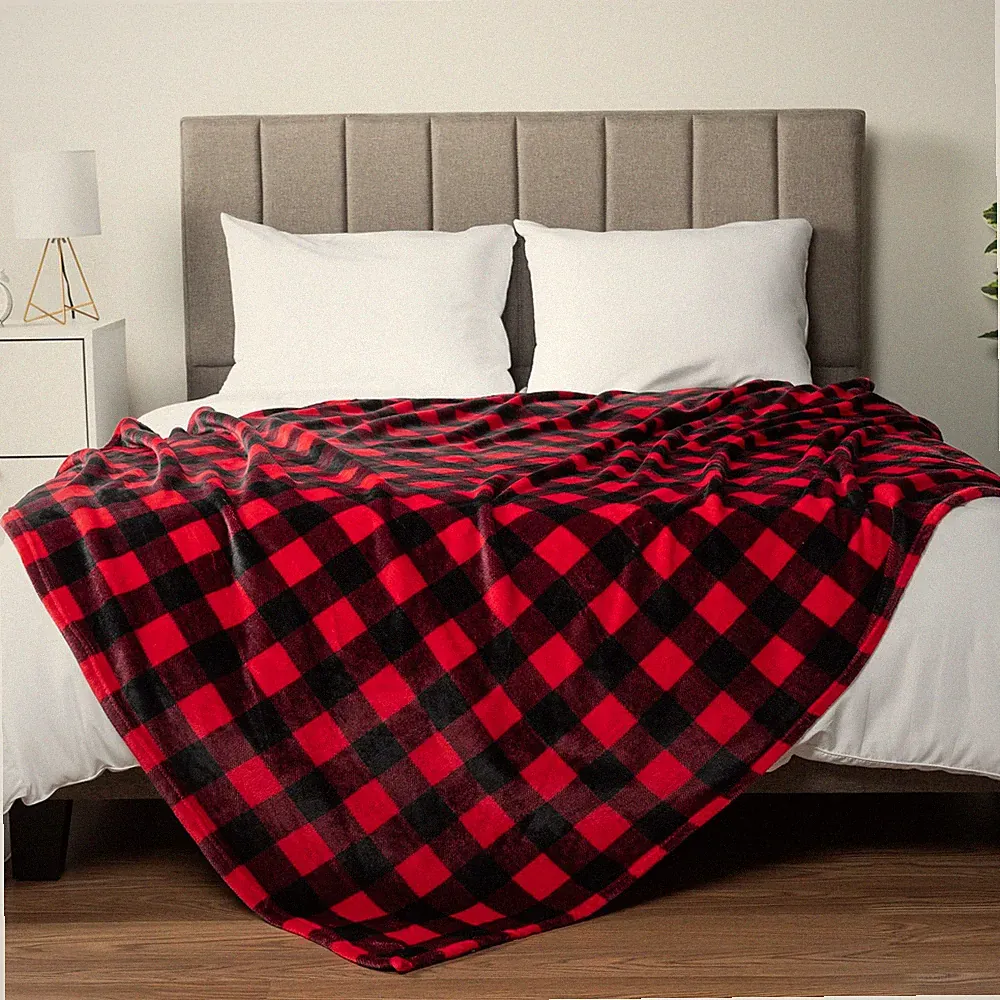 Plaid Blanket Soft Fleece Throw Buffalo Check Pattern Bedspread Sofa Couch Bed