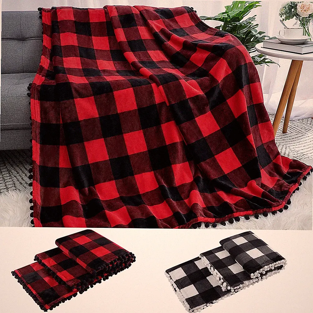 Plaid Buffalo Checker Christmas 50" x 60" Sofa Bed Blanket Soft Plush Fleece