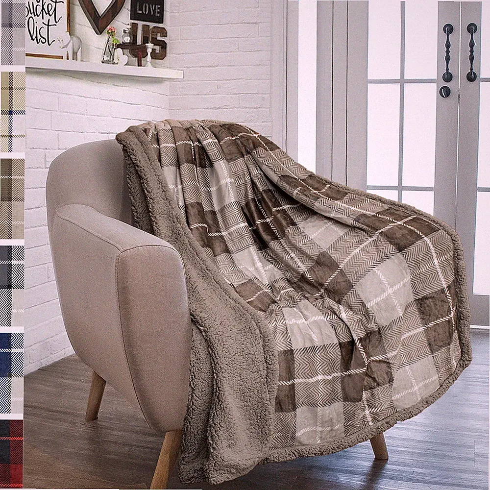 Plaid Throw Blanket for Couch Sofa Bed Sherpa Fleece Soft Microfiber Reversible