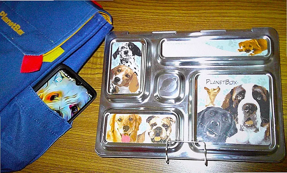 PlanetBox Stainless-Steel Dog-Themed Bento Box/Insulated Lunch Sack w/Handle