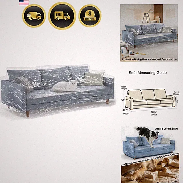Plastic Couch Cover for Pets Waterproof Scratch Proof Sofa Protector 96.5x42....