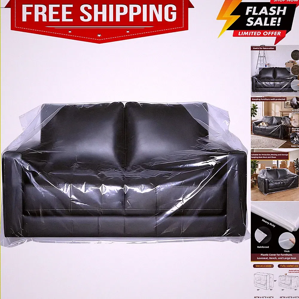 Plastic Loveseat Cover for Moving and Storage, 68Wx42Dx62H/41H Inch | Open, N...
