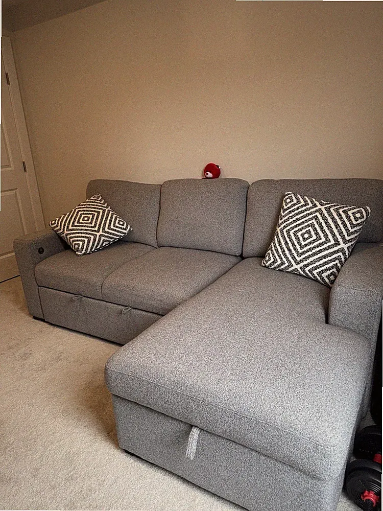 Playday Gray 93” 2 Piece Right Arm Facing Pop-up Sleeper Chaise Sectional & USB