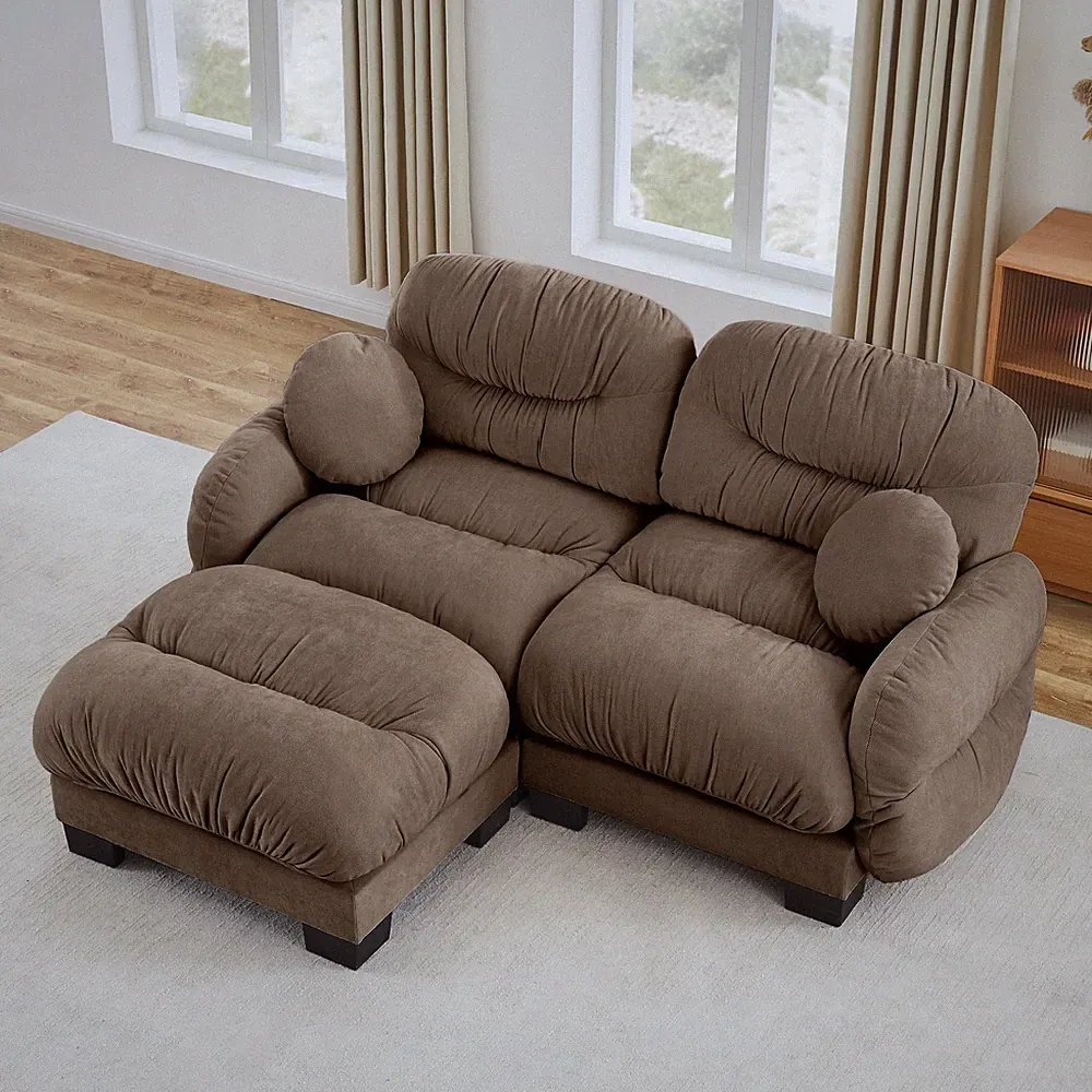 Pleated Design Cozy Chenille Fabric 2 Seater Modular Sofa w/High-Density E