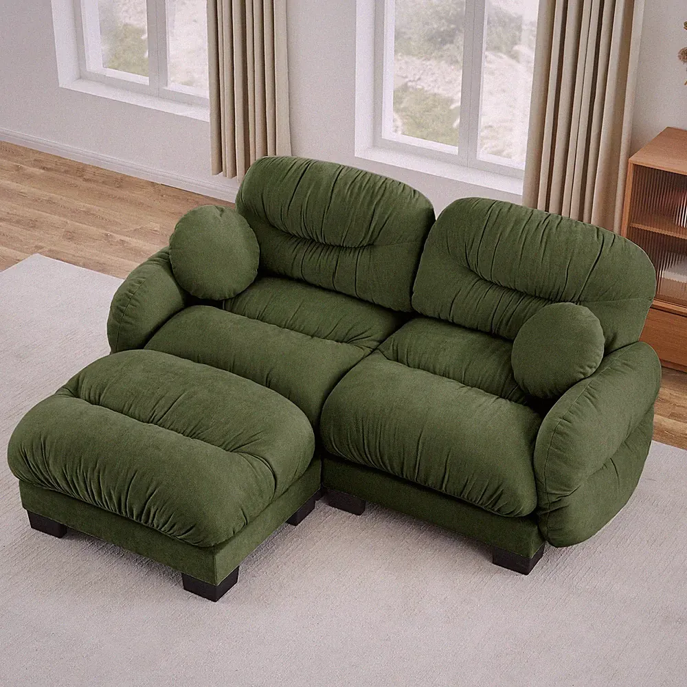 Pleated Design Cozy Chenille Fabric 2 Seater Modular Sofa w/High-Density Er