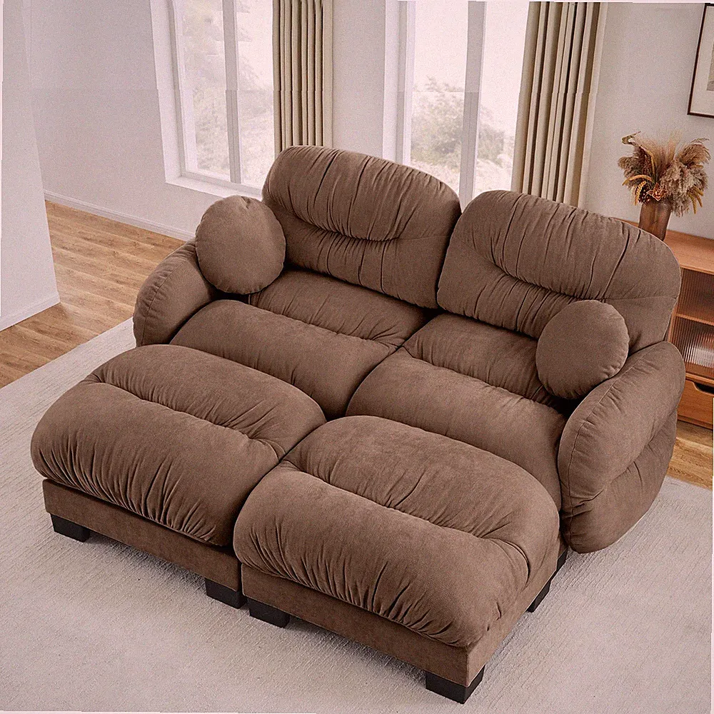 Pleated Design Cozy Chenille Fabric 2 Seater Modular Sofa w/High-Density Ergo