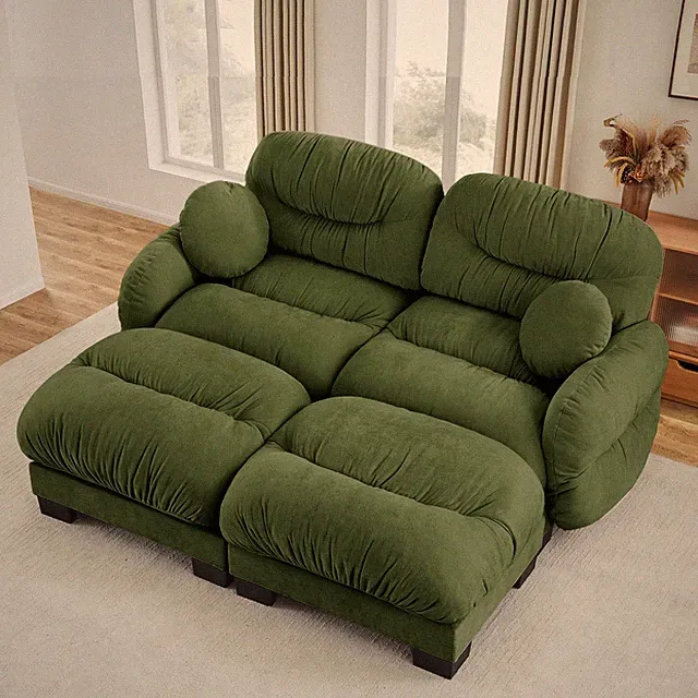 Pleated Design Cozy Chenille Fabric 2 Seater Modular Sofa w/High-Density Ergon