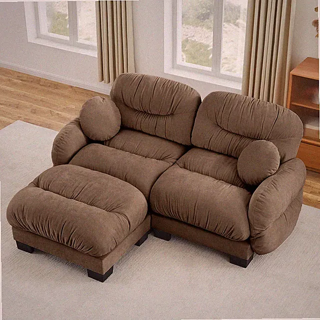 Pleated Design Cozy Chenille Fabric 2 Seater Modular Sofa w/High-Density Ergono