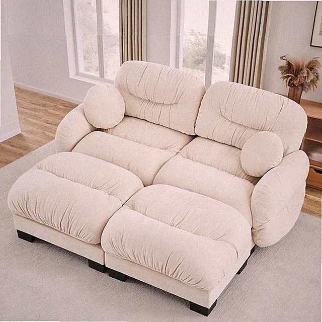 Pleated Design Cozy Chenille Fabric 2 Seater Modular Sofa w/High-Density Ergono
