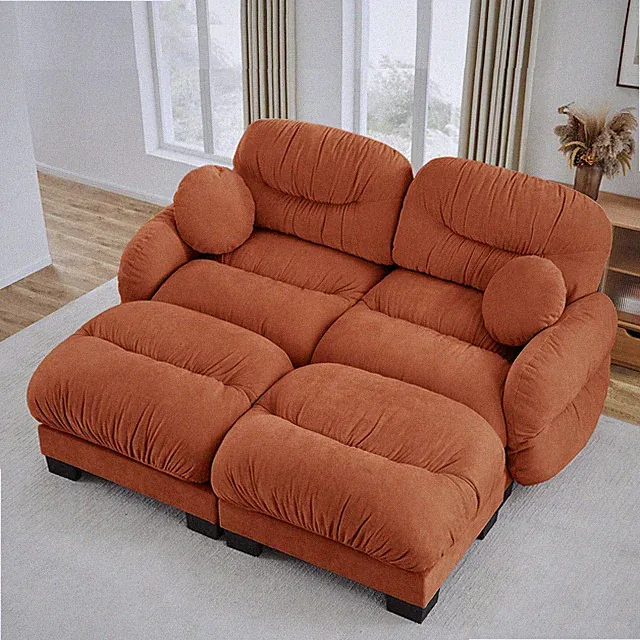 Pleated Design Cozy Chenille Fabric 2 Seater Modular Sofa w/High-Density Ergonom