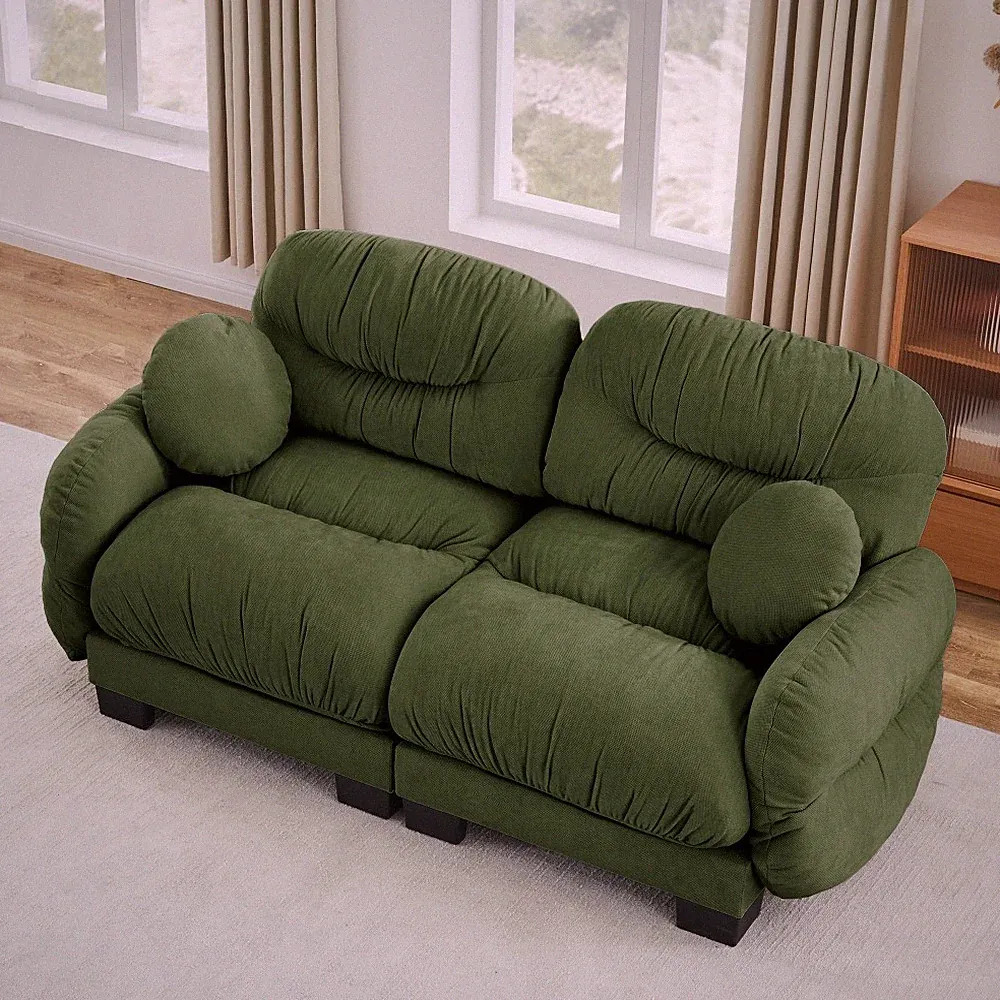Pleated Design Cozy Chenille Fabric 2 Seater Modular Sofa with High-Density