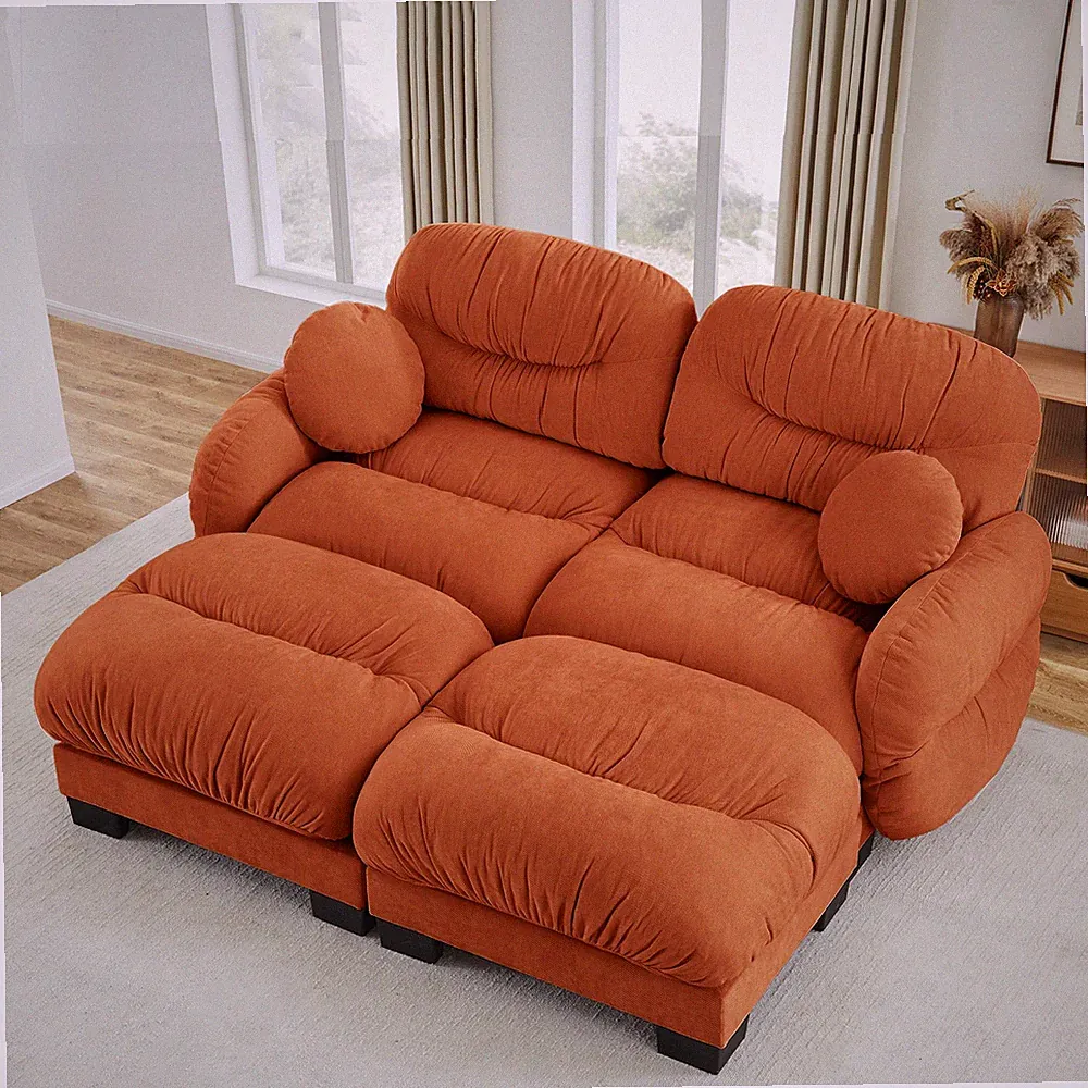 Pleated Design Cozy Chenille Fabric 2 Seater Modular Sofa with High-Density Ergo