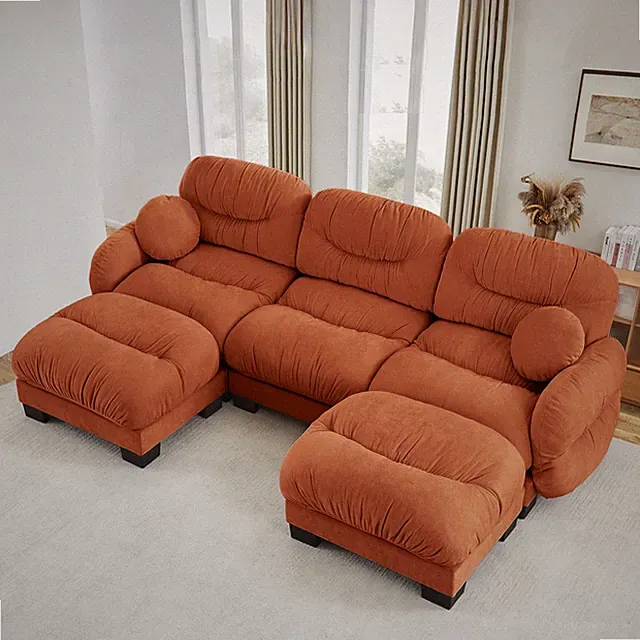 Pleated Design Cozy Chenille Fabric 3 Seater Modular Sofa w/High-Density Ergonom