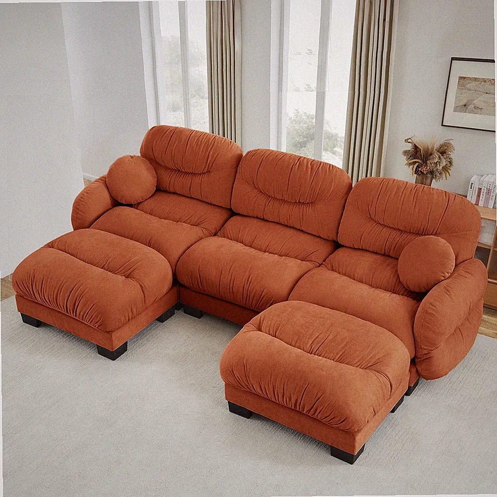 Pleated Design Cozy Chenille Fabric 3 Seater Modular Sofa with High-Density Ergo