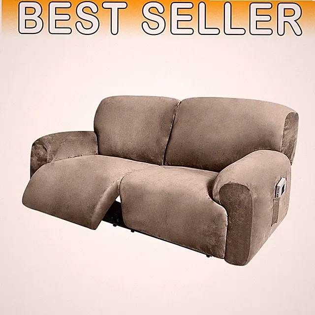 Plush 6-Piece Extra Wide Reclining Sofa Cover - Non-Slip Taupe Protector