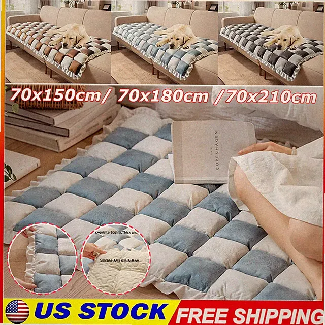 Plush Anti Slip Pet Mat Sofa Cover Suede Sofa Protective Pad Plaid Sofa Cover