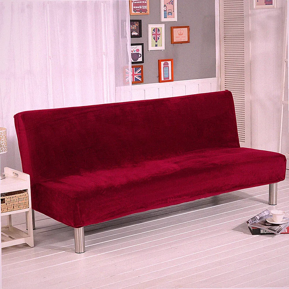 Plush Armless Sofa Bed Cover Velvet Futon Cover Stretch Folding Couch Slipcover