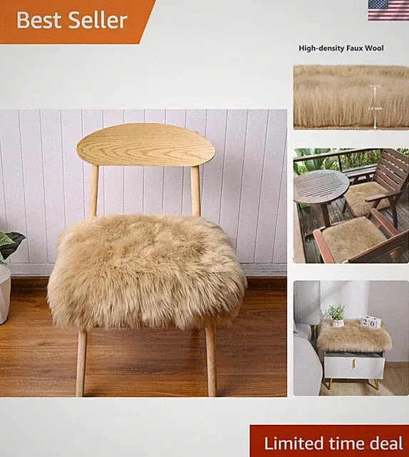 Plush Camel Faux Fur Chair Cover & Cozy Rug Set - 20'' x 20'' for Living Spaces