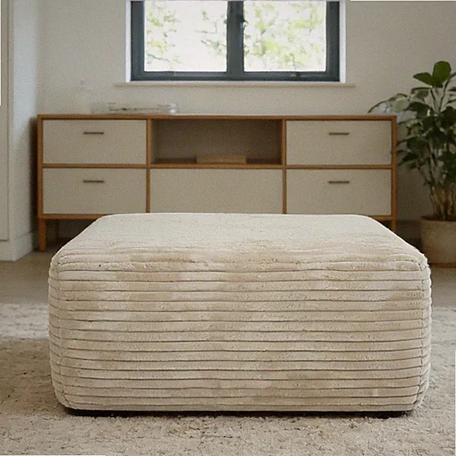 Plush Cloud Ottoman Beige Upholstered Modular Sectional Footrest for Living Room