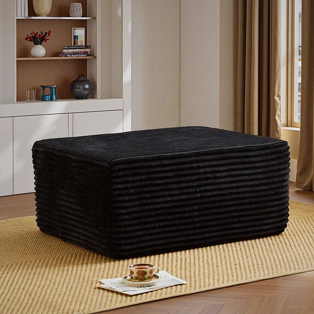 Plush Corduroy Cloud Ottoman Modular Sectional Couch Memory Foam Black