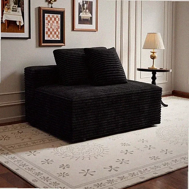 Plush Corduroy Modular Sectional Sofa Chaise Lounge 2 Seat Black