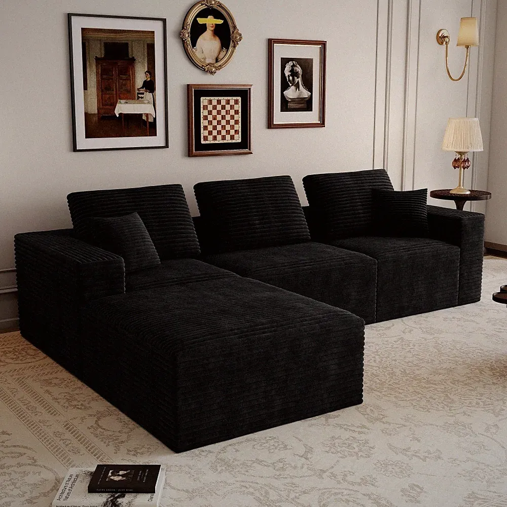 Plush Corduroy Modular Sofa, 4-Piece Sectional Set for Living Room
